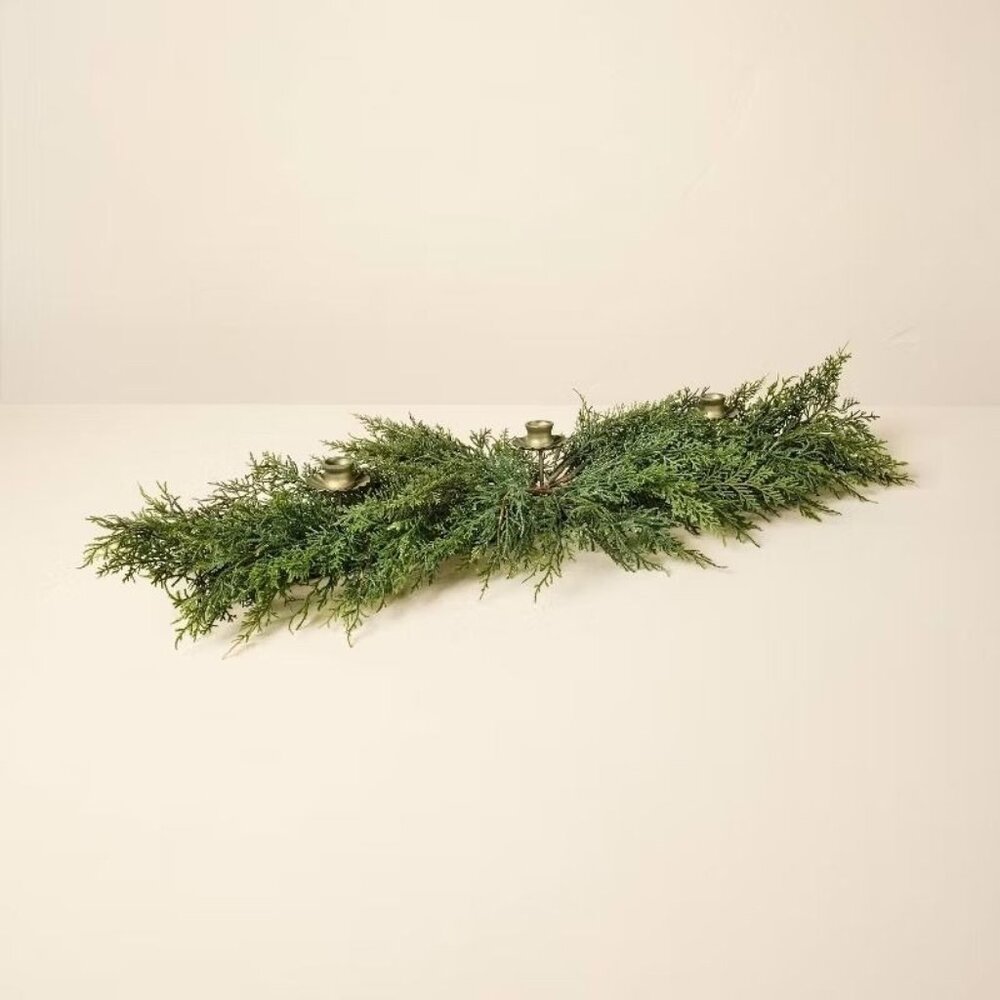 36" Greenery Centerpiece Brass Candle Holder - Hearth & Hand Magnolia‎ Christmas